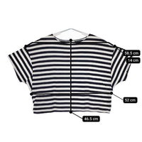 bulle de savon ショート丈 ワイド ボーダー 半袖Ｔシャツ カットソー ホワイト ネイビー レディース ビュルデサボン【中古】5-0702S∞