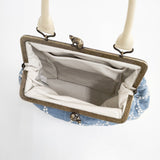 mina perhonen cuddle tambourine ss9974 シルク混 牛革 カドルバッグ ハンドバッグ ミズイロ レディース ミナペルホネン【中古】5-0804G◎
