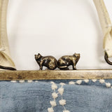 mina perhonen cuddle tambourine ss9974 シルク混 牛革 カドルバッグ ハンドバッグ ミズイロ レディース ミナペルホネン【中古】5-0804G◎