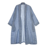 fog linen work リネンロングガウンコート リトアニア製 F28689 リボンベルト付き コート ライトブルー レディース フォグリネンワーク【中古】5-0215M△
