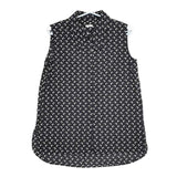 IENA モノトーンプリント デザインカラー 定価14300円 ノースリーブ コットンシルク ブラウス シャツ ブラック ホワイト レディース イエナ【中古】5-0702S∞