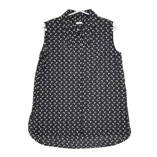 IENA モノトーンプリント デザインカラー 定価14300円 ノースリーブ コットンシルク ブラウス シャツ ブラック ホワイト レディース イエナ【中古】5-0702S∞