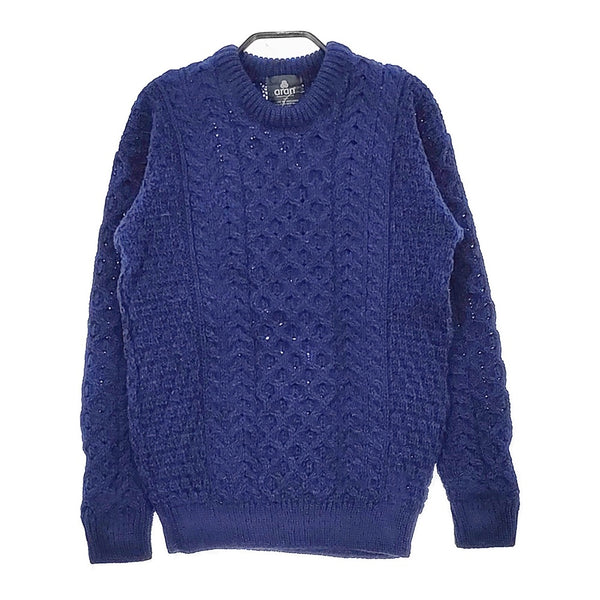 aran WOOLLEN MILLS ウール ケーブル クルーネック サイズXXL セーター ニット ネイビー レディース アランウーレンミルズ【中古】5-0117T♪