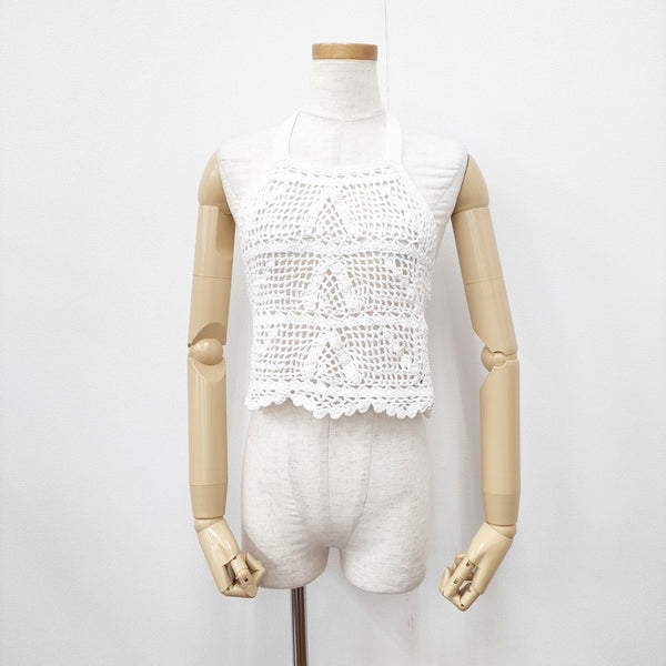 ROKU 6 BEAUTY&YOUTH COTTON HALTER TOP 8618-199-0144 ニット ベスト ホワイト レディース ロクビューティアンドユース【中古】5-0414M◎