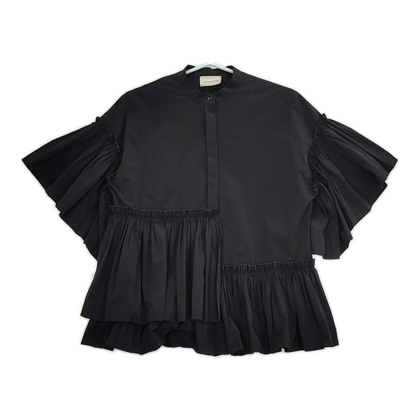 UNITED ARROWS イレギュラーフリルブラウス 1516-162-1522 定価29700円 ブラウス シャツ ブラック レディース ユナイテッドアローズ【中古】5-0525S△
