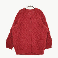 nest Robe ペルーハンドニット ケーブル編みカーディガン 01224-1044 カーディガン 22AW レッド レディース ネストローブ【中古】5-0113T♪