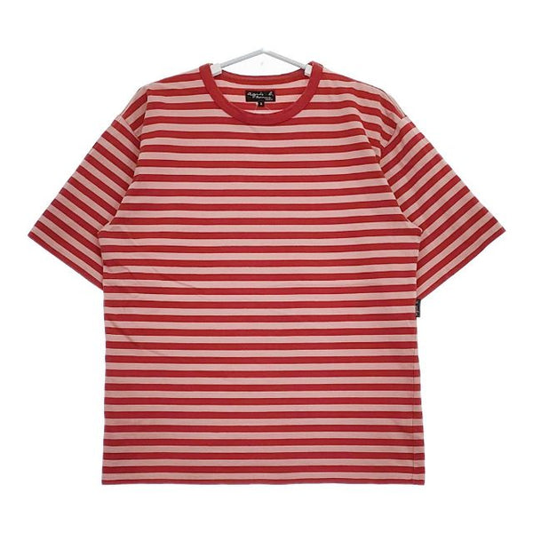 agnes b. homme J008 TS ボーダー 半袖Ｔシャツ カットソー レッド ピンク メンズ アニエスベー【中古】5-0519S∞