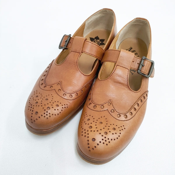 MUKAVA 美品 メダリオンTストラップレザーシューズ 23.5cm MU991 シューズ・靴 ブラウン レディース ムカヴァ【中古】5-0809G◎