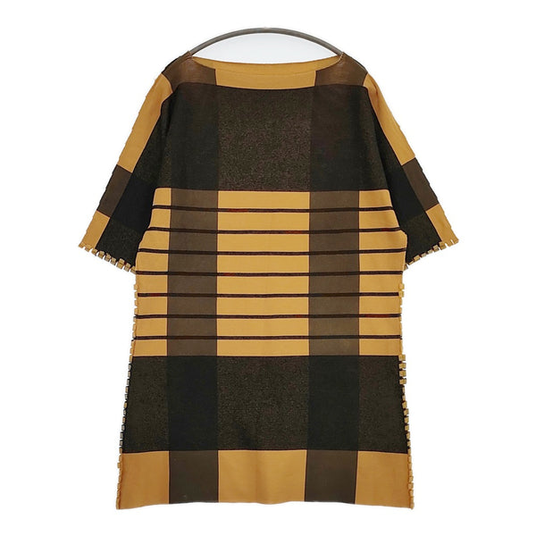 ISSEY MIYAKE A-POC INSIDE チェック柄 IM33KH705 七分袖 サイズ2 カットソー チュニック オレンジ ブラック レディース イッセイミヤケ エイポック インサイド【中古】5-0707M△