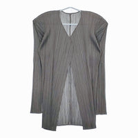 PLEATS PLEASE ISSEY MIYAKE プリーツ カーディガン 羽織 ノーカラージャケット グレー レディース プリーツプリーズ【中古】5-0215M♪