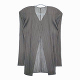 PLEATS PLEASE ISSEY MIYAKE プリーツ カーディガン 羽織 ノーカラージャケット グレー レディース プリーツプリーズ【中古】5-0215M♪