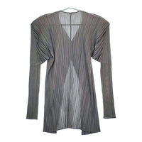 PLEATS PLEASE ISSEY MIYAKE プリーツ カーディガン 羽織 ノーカラージャケット グレー レディース プリーツプリーズ【中古】5-0215M♪