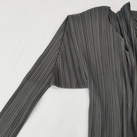 PLEATS PLEASE ISSEY MIYAKE プリーツ カーディガン 羽織 ノーカラージャケット グレー レディース プリーツプリーズ【中古】5-0215M♪