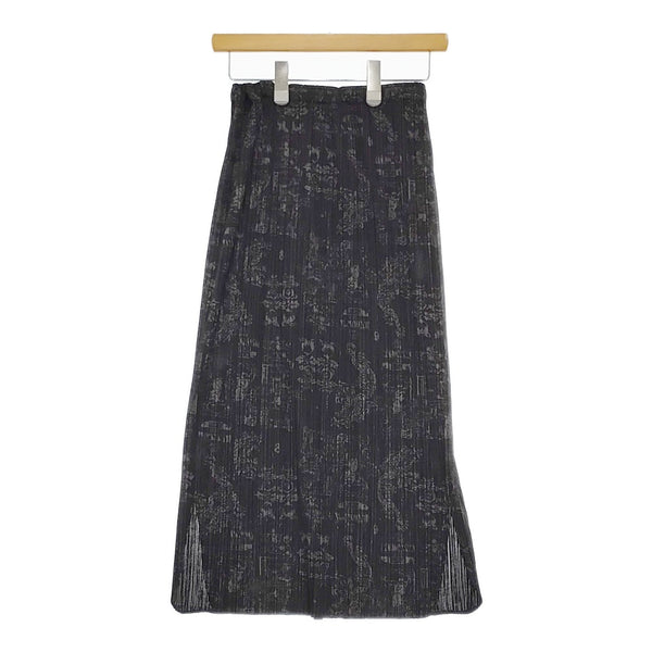 PLEATS PLEASE ISSEY MIYAKE プリーツ 柄プリント ロングスカート ブラック グレー レディース プリーツプリーズ【中古】5-0216M♪