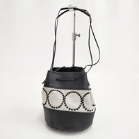 mina perhonen tambourine benna ショルダーバッグ リネン レザー 巾着 定価82500円 巾着バッグ ブラック ベージュ レディース ミナペルホネン【中古】5-0210G◎