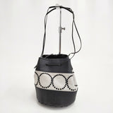 mina perhonen tambourine benna ショルダーバッグ リネン レザー 巾着 定価82500円 巾着バッグ ブラック ベージュ レディース ミナペルホネン【中古】5-0210G◎