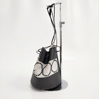 mina perhonen tambourine benna ショルダーバッグ リネン レザー 巾着 定価82500円 巾着バッグ ブラック ベージュ レディース ミナペルホネン【中古】5-0210G◎