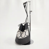 mina perhonen tambourine benna ショルダーバッグ リネン レザー 巾着 定価82500円 巾着バッグ ブラック ベージュ レディース ミナペルホネン【中古】5-0210G◎