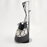 mina perhonen tambourine benna ショルダーバッグ リネン レザー 巾着 定価82500円 巾着バッグ ブラック ベージュ レディース ミナペルホネン【中古】5-0210G◎