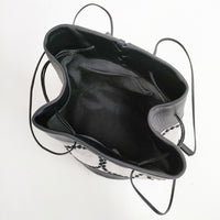 mina perhonen tambourine benna ショルダーバッグ リネン レザー 巾着 定価82500円 巾着バッグ ブラック ベージュ レディース ミナペルホネン【中古】5-0210G◎