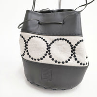 mina perhonen tambourine benna ショルダーバッグ リネン レザー 巾着 定価82500円 巾着バッグ ブラック ベージュ レディース ミナペルホネン【中古】5-0210G◎