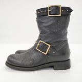 JIMMY CHOO レザー スタッズ付き エンジニアブーツ サイズ35 1/2 ブーツ ブラック レディース ジミーチュウ【中古】5-0313G◎