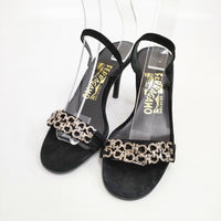 Salvatore Ferragamo チェーン付き パンプス ヒール サイズ6 1/2 ヌバックレザー パンプス ブラック レディース サルヴァトーレフェラガモ【中古】5-0809S◎
