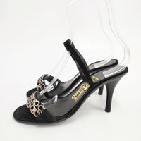 Salvatore Ferragamo チェーン付き パンプス ヒール サイズ6 1/2 ヌバックレザー パンプス ブラック レディース サルヴァトーレフェラガモ【中古】5-0809S◎