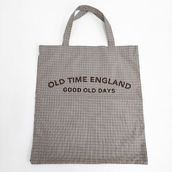 R&D.M.Co- 未使用品 OLD TIME ENGLAND ガンクラブチェック ロゴ フロッキープリント トートバッグ ブラウン レディース オールドマンズテーラー【中古】5-0827G∞