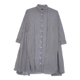 R&D.M.Co- コットンストライプ ドレープロングシャツ 長袖シャツ ネイビー ホワイト レディース オールドマンズテーラー【中古】5-0215M♪