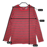 R&D.M.Co- バックボタン ボーダー 長袖Ｔシャツ カットソー ロンＴ レッド グレー レディース オールドマンズテーラー【中古】5-0322M∞