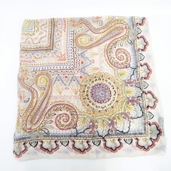 ETRO ペイズリー シルク100％ 大判 スカーフ ベージュ レッド レディース エトロ【中古】5-0414M◎