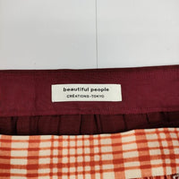 beautiful people ラップ プリーツ チェック ウール スカート レッド ホワイト レディース ビューティフルピープル【中古】5-0731M∞