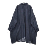 nest Robe リネン ギンガムチェック 01141-2055 チュニック ロング ブラウス シャツ ネイビー ブラック レディース ネストローブ【中古】5-0403M∞