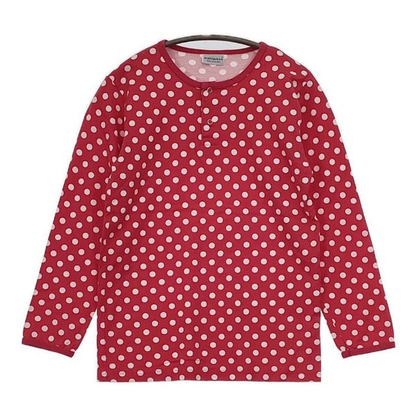marimekko pallopaita ドット 水玉 サイズ150 コットン 長袖Ｔシャツ カットソー ロンＴ レッド ホワイト レディース マリメッコ【中古】5-0731M∞