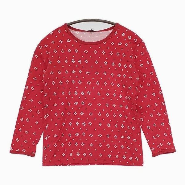 marimekko MUIJA ムイヤ サイズ140 コットン 長袖Ｔシャツ カットソー ロンＴ レッド ホワイト レディース マリメッコ【中古】5-0731M∞