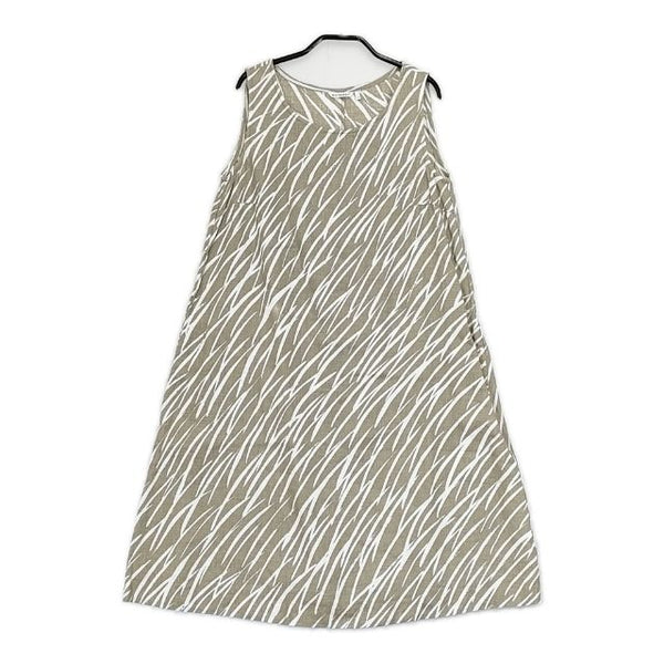 marimekko Taiga タイガ リネン 34 ノースリーブ ワンピース カーキ ホワイト レディース マリメッコ【中古】5-0521S∞