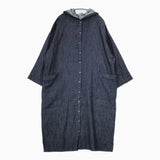 &yarn インディゴ染め コットンリネン デニムワンピ フード付き ワンピース ネイビー レディース アンドヤーン【中古】5-0731M∞