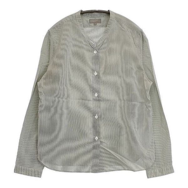 MARGARET HOWELL STRIPE SILK COTTON 578-8253010 長袖シャツ グリーン ホワイト レディース マーガレットハウエル【中古】5-0830M∞