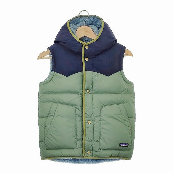 patagonia KID'S REVERSIBLE BIVY HOODY VEST キッズ リバーシブル 68320 ダウンベスト 22AW グリーン Lブルー パタゴニア【中古】5-0205T♪