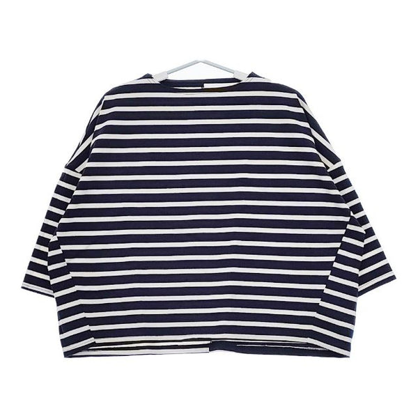 LinenYa デラヴェボーダー 長袖Ｔシャツ カットソー ロンＴ ネイビー ホワイト レディース リネンヤ【中古】5-0521M∞