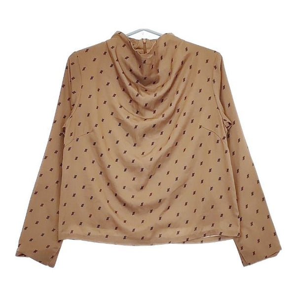 AMERI UNDRESSED MONOGRAM DRAPE COLLAR BLOUSE  モノグラム柄 ドレープ ブラウス シャツ キャメル レディース アメリ【中古】5-0416M∞