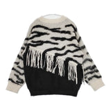 AMERI FRINGE ZEBRA KNIT ゼブラ柄 フリンジ セーター ニット ホワイト ブラック レディース アメリ【中古】5-0906T∞
