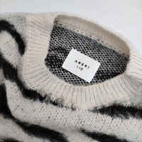 AMERI FRINGE ZEBRA KNIT ゼブラ柄 フリンジ セーター ニット ホワイト ブラック レディース アメリ【中古】5-0906T∞