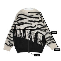 AMERI FRINGE ZEBRA KNIT ゼブラ柄 フリンジ セーター ニット ホワイト ブラック レディース アメリ【中古】5-0906T∞