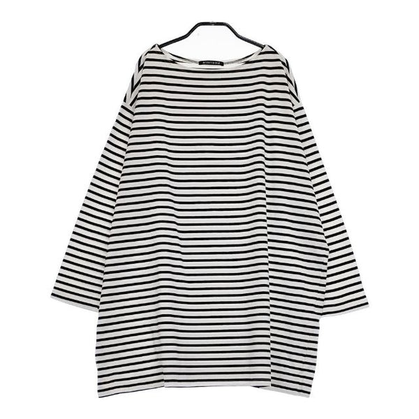 mizuiro-ind ボーダー ワイド チュニック 長袖Ｔシャツ カットソー ロンＴ ホワイト ブラック レディース ミズイロインド【中古】5-0324M∞