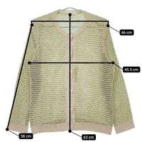 L'EQUIPE YOSHIE INABA メッシュ編み リネンコットン カーディガン ベージュ グリーン レディース レキップヨシエイナバ【中古】5-0416M∞