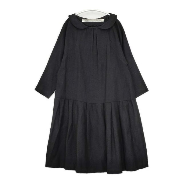 gasa ウールリネン 丸襟 ワンピース ブラック レディース ガサ【中古】5-0906T∞