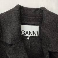 GANNI Wool Midi Jacket ウールミディジャケット F8505 定価78100円 チェスターコート 23AW チャコールグレー レディース ガニー【中古】5-0131A♪