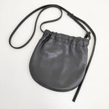 HYKE/CHACOLI leather drawstring bag レザー 巾着 スモールサイズ ショルダーバッグ ブラック レディース ハイク/チャコリ【中古】5-0929G∞